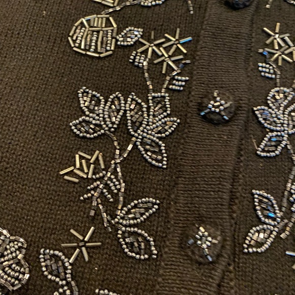 Victoria Jones Vintage Black Beaded Cardigan Sweater Large - Picture 5 of 16